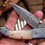 Everyday Carry Damascus Steel Pocket Knife - Buffalo Horn Excellence