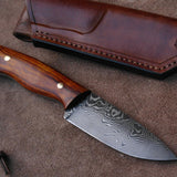 American Wilderness Bushcraft Knife – 8.5" Custom Handmade Damascus Steel Blade with Burl Rosewood Handle