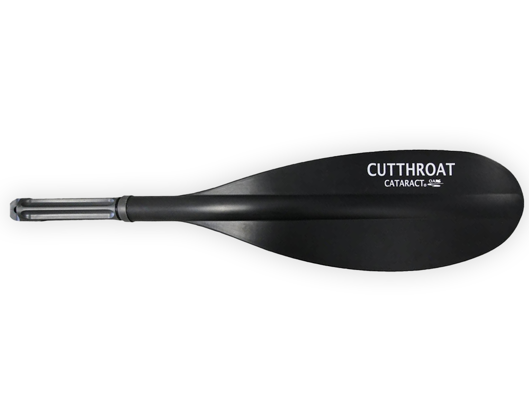 Cutthroat oar blade with gray metal shaft, sculpted black blade