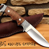 Hunting Skinning Knife – 9" D2 Steel Blade with Burl Rosewood Handle & Engraved Bolsters