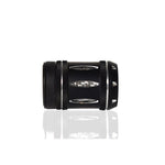 Black aluminum fishing reel nut with textured grip and silver insert