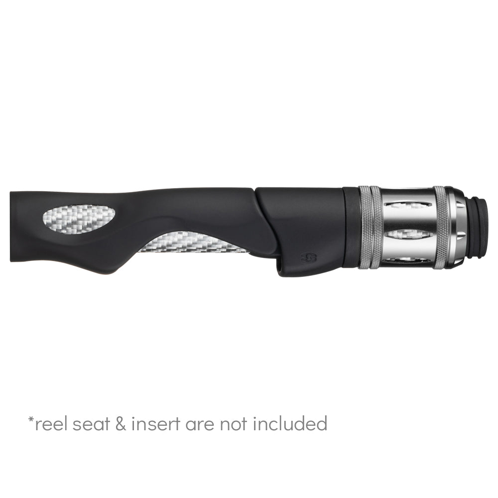 Black aluminum fishing reel nut with silver insert ring and textured grip