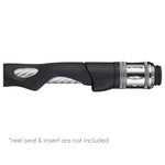 Black aluminum fishing reel nut with silver insert ring and textured grip