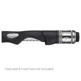 Black aluminum fishing reel nut with silver insert ring and textured grip