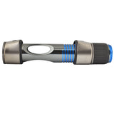 Aluminum spinning reel seat, Model DAPS by Seaguide with blue accents and dark hood
