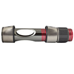 Aluminum spinning reel seat, Model DAPS by Seaguide with red accents and dark hood