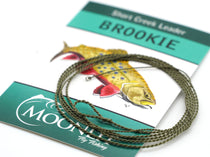 Fishing leader cord, coiled dark olive-green with teal fly line segment