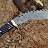 Damascus Kukri for Sale – 15" Buffalo Horn Handle