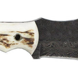 Custom Handcrafted Damascus Steel Tom Brown Tracker Knife - 10" Antler Horn Handle with Horizontal Leather Sheath | Survival, Tactical, Combat | KBS Knives