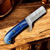 Premium Damascus Bull Cutter Knife - 7" Hand Forged Steel with Exotic Blue Wood Handle