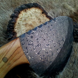 Raindrops Damascus Steel Gut Hook Skinning Knife – 9 Inch Overall Length with Olive Wood Handle