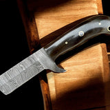 Premium Damascus Bull Cutter - 7" Damascus Steel with African Water Buffalo Horn Handle