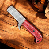Premium Damascus Steel Bull Cutter Knife - 7" Exotic Redwood Handle with Western Sheath