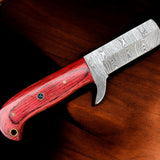 Premium Damascus Steel Bull Cutter Knife - 7" Exotic Redwood Handle with Western Sheath