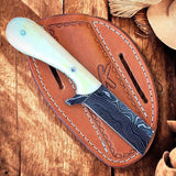 Premium Damascus Steel Bull Cutter Knife - 8" Handforged with Bone Handle & Western Sheath