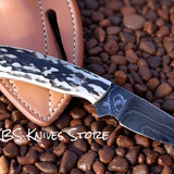 Damascus Belt Knife 7.5" with Antler Horn Handle