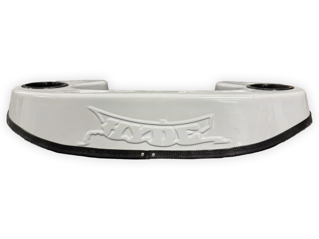 White leg brace horn with black base strap and embossed center logo