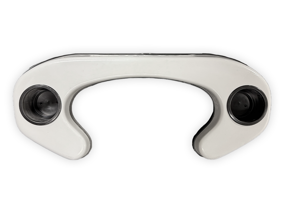 White leg brace horn insert with two black circular ports