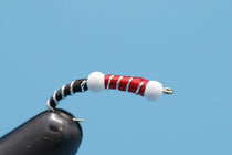 Tungsten double ice cream cone fishing lure, black-and-white body with red stripe