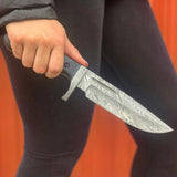Original Bowie Knife with Leather Sheath for Sale – Custom Handmade Full Tang Damascus Steel Blade, Micarta G10 Handle & Damascus Guard | 11.5-Inch Hunting Knife with Blood Groove – KBS Knives