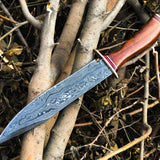 Real Bowie Knife for Sale – Custom Handmade Damascus Steel Blade with Walnut Wood Handle, Brass Guard & Leather Sheath | 14-Inch Hunting Knife – KBS Knives