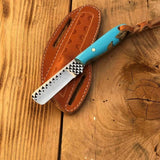 Custom Handmade Cowboy Bull Cutter Knife – Rasp Steel Blade & Resin Handle