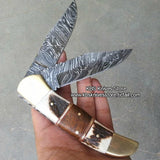 Everyday Carry Custom Handcrafted Damascus Steel Double Blade Folding Pocket Knife – The Dual Edge