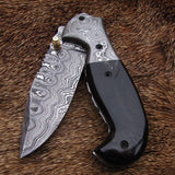 Everyday Carry Custom Handcrafted Damascus Steel Folding Pocket Knife with Buffalo Horn & Damascus Bolster Handle – The Artisan Elite