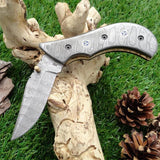Everyday Carry Custom Handcrafted Damascus Steel Folding Pocket Knife with Damascus Steel Scales Handle – The Valiant