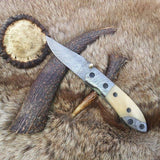 Everyday Carry Damascus Steel Folding Pocket Knife with Bone Handle – The Ivory Edge