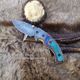 Everyday Carry Damascus Steel Folding Pocket Knife with Multi-Color Wood Handle – The SpectrumEdge