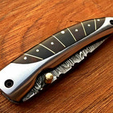 Everyday Carry Damascus Steel Pocket Knife - Buffalo Horn Charm