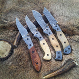 Everyday Carry Deal of 3 Damascus Steel Folding Pocket Knives with Bone and Burl Olivewood Handles – The Trio Edge