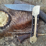 Everyday Carry Hand Engraved Damascus Steel Folding Pocket Knife with Buffalo Horn Handle – The HornGuard