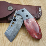Everyday Carry Mini Tanto Damascus Pocket Knife - Colored Bone Elegance