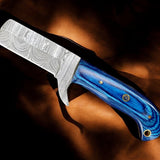 Premium Damascus Bull Cutter Knife - 7" Hand Forged Steel with Exotic Blue Wood Handle