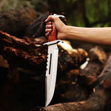 Professional Rambo Bowie Knife - 12" D2 Steel with Exotic Red Wood Handle & Steel Guards