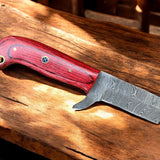 Premium Damascus Steel Bull Cutter Knife - 7" Exotic Redwood Handle with Western Sheath