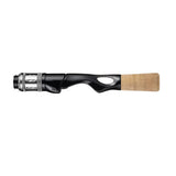 Fishing reel seat with cork fore grip handle, black and light tan