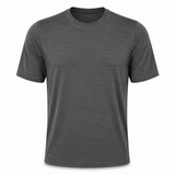 Dark gray heather crew-neck short sleeve performance shirt, smooth finish