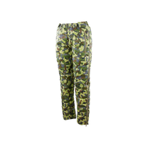 Women's down pant, green camo print with full-length side zippers