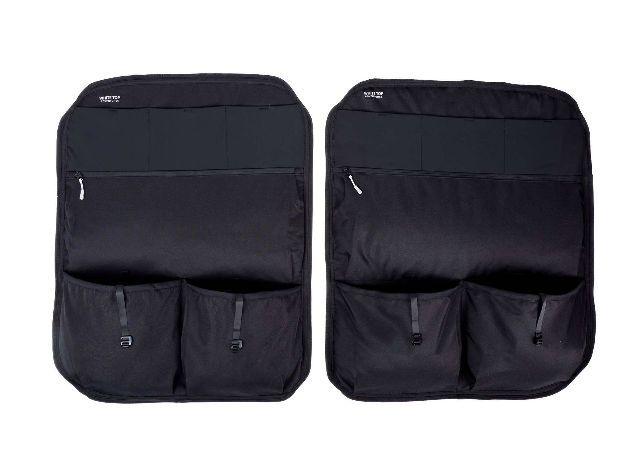 Ford Transit rear door storage panels pair, black fabric organizer with multiple pockets
