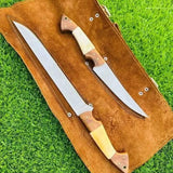 Fillet Knife Set – Stainless 440C Steel with Rosewood & Bone Handles