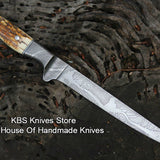 Fishing Fillet Knife – 8" Damascus ELK Horn Handle