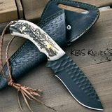 Custom Fixed Blade Cowboy Knife with Sheath - 4.5 Inch Hand Forged D2 Steel Antler Handle