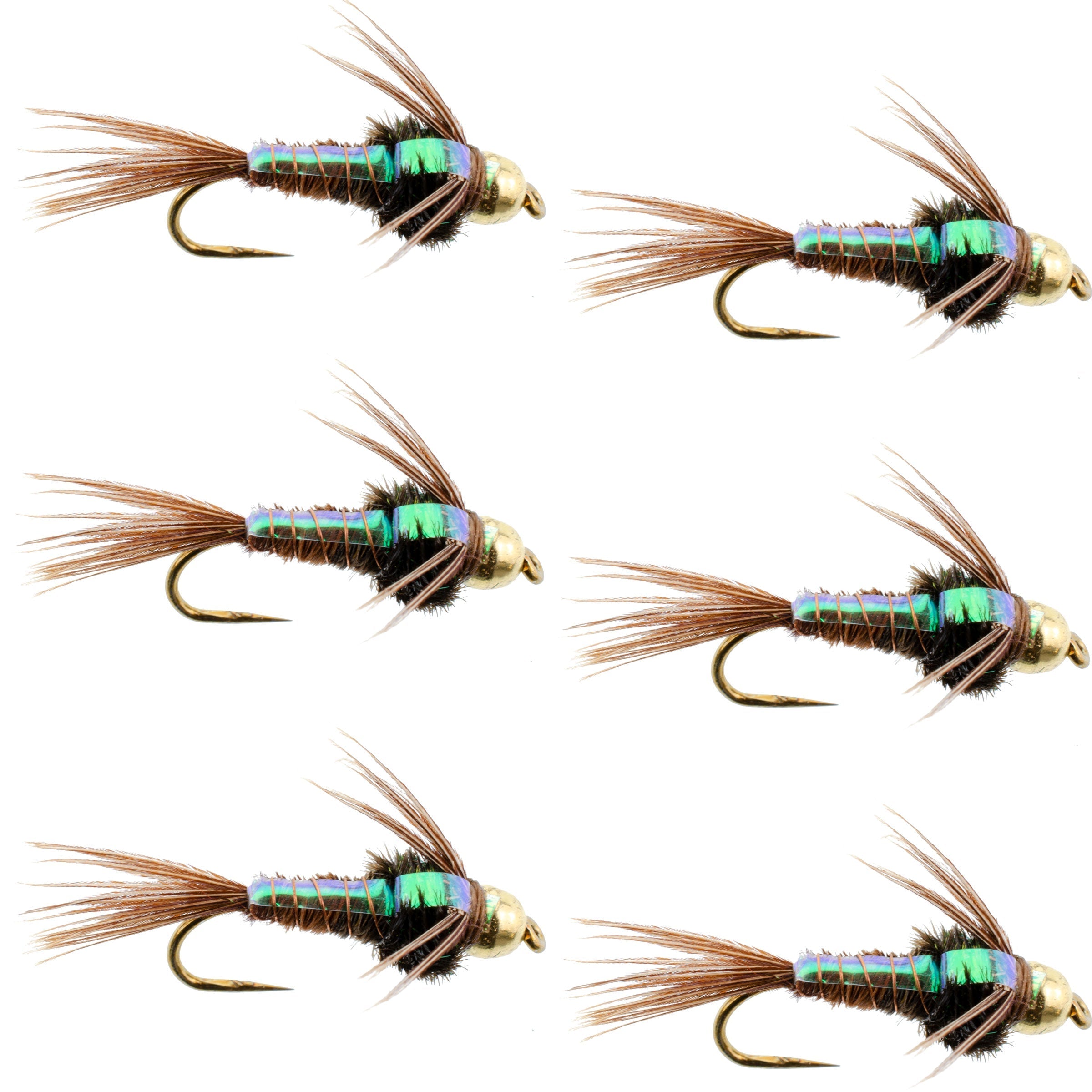 Light Rear Fly Barbless Bead Head Flashback Pheasant Tail Nymph Fly 6 Flies Hook Size ...