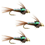 3 Pack Tungsten Bead Head Flash Back Pheasant Tail Nymph Size 14