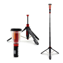 Telescoping lantern and flashlight kit with tripod stand and compact accessory