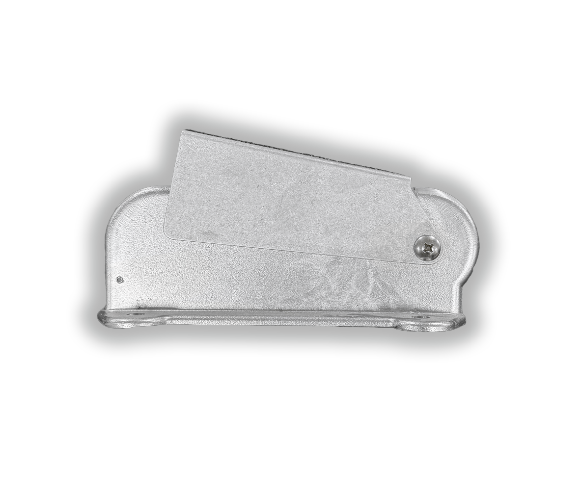 Metal floor anchor rope release bracket with hinged cover and steel pin