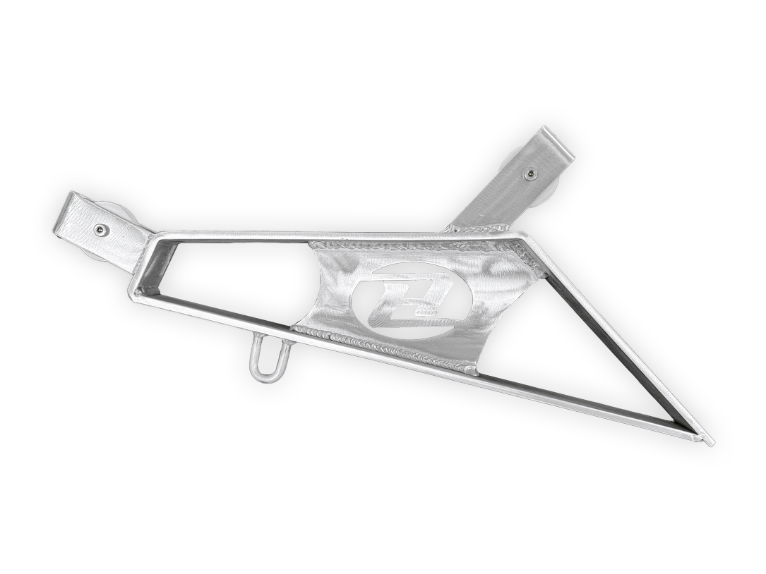 Stern anchor arm with black center slot, triangular accents, and two U-bolts